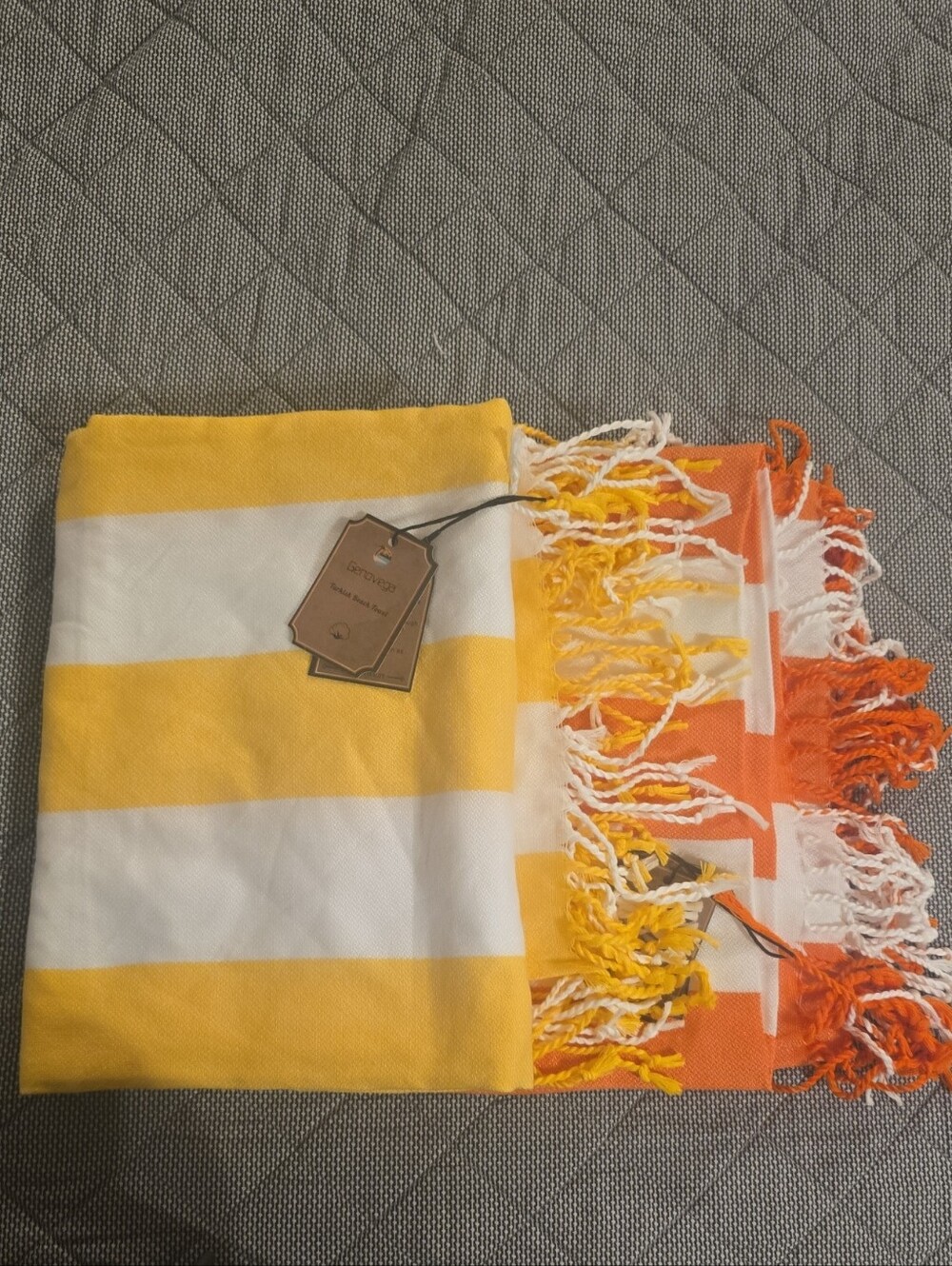 Striped Yellow & Orange Cotton Turkish Beach Towel ( 2 Towels)